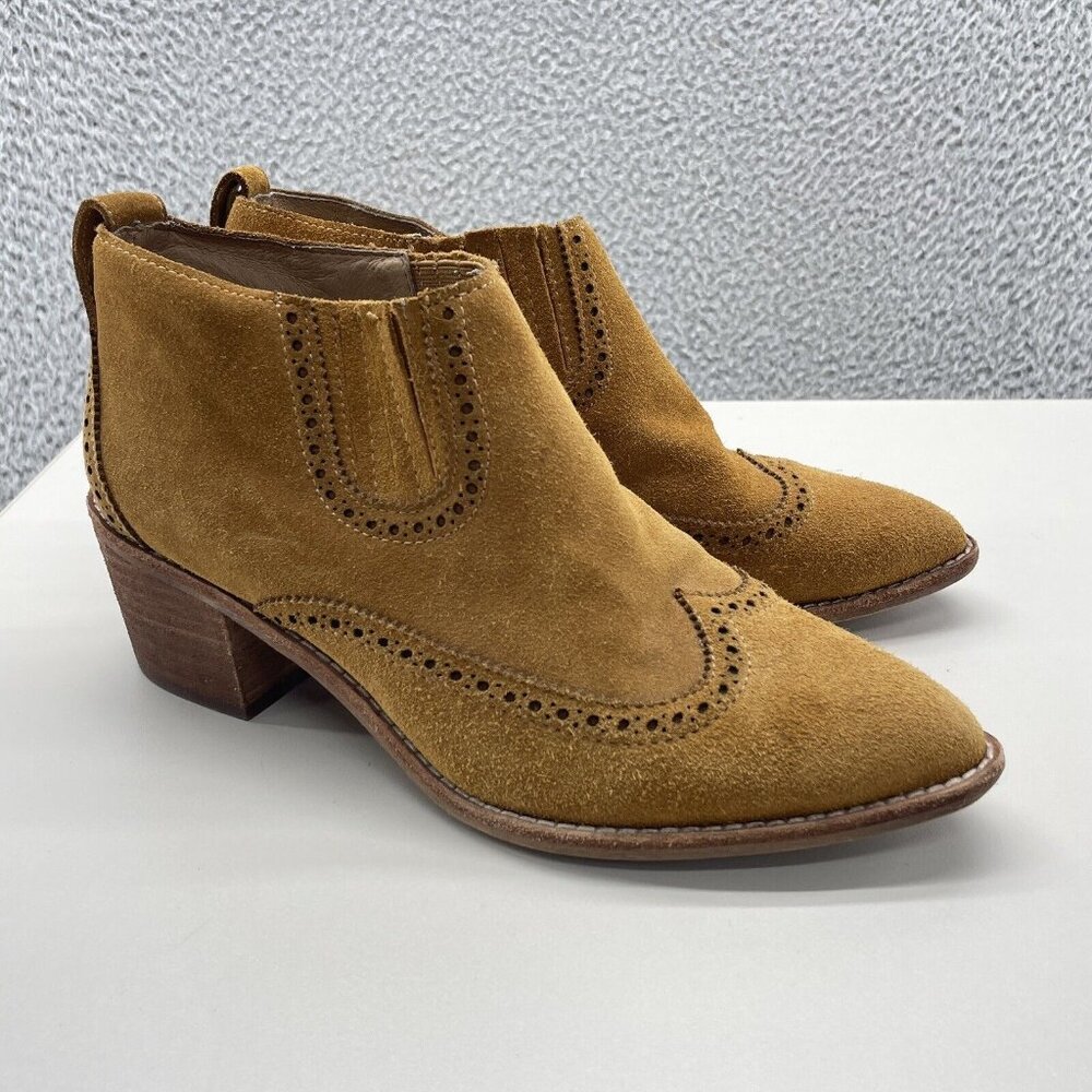Madewell Tan and Orange Ankle Booties with Brogue Detailing